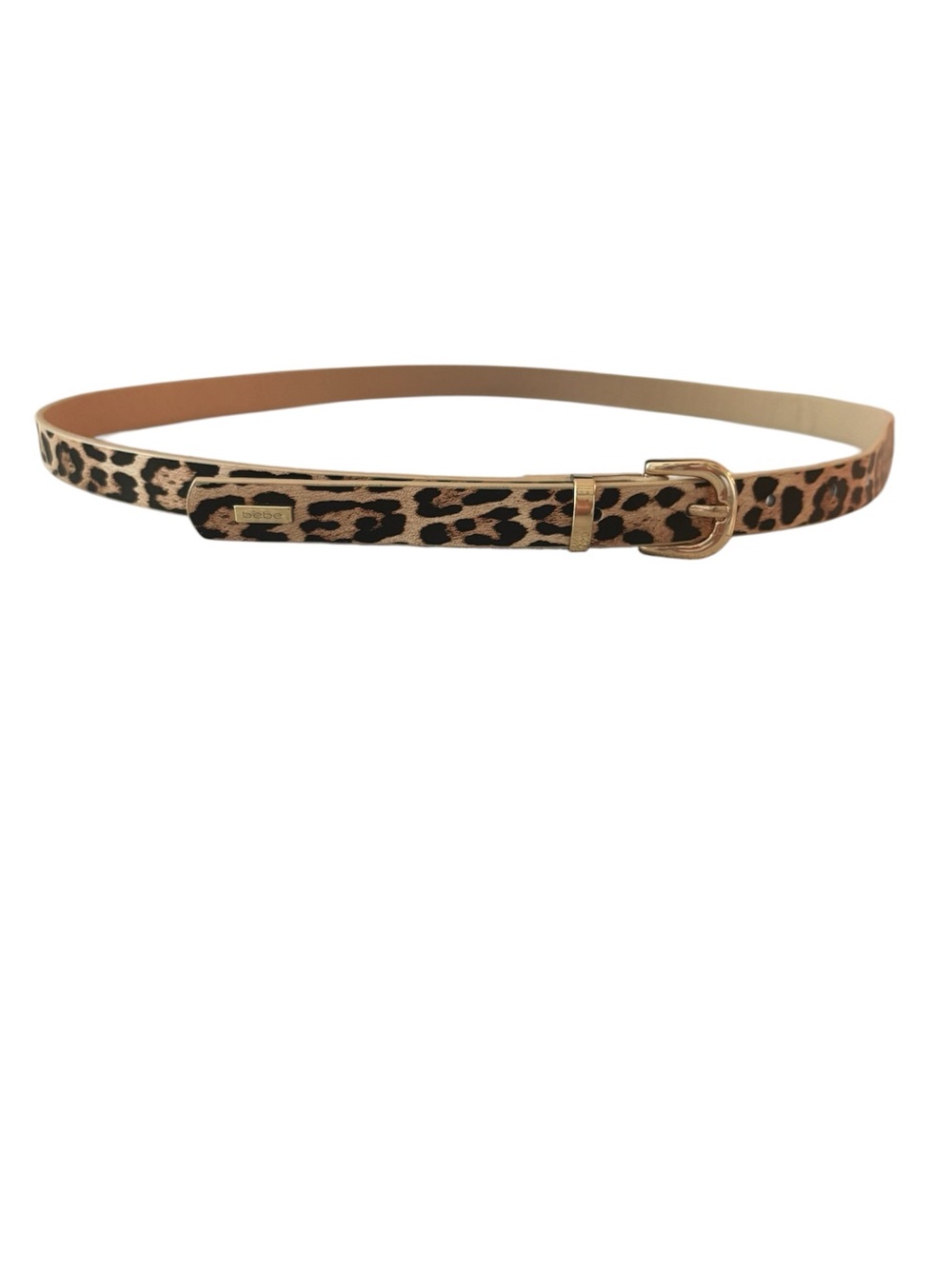 Bebe Leopard Print Leather Belt with Gold Buckle